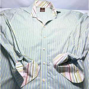 Tailorbyrd Long Sleeve Contrast striped Blue Green Cotton Shirt Large